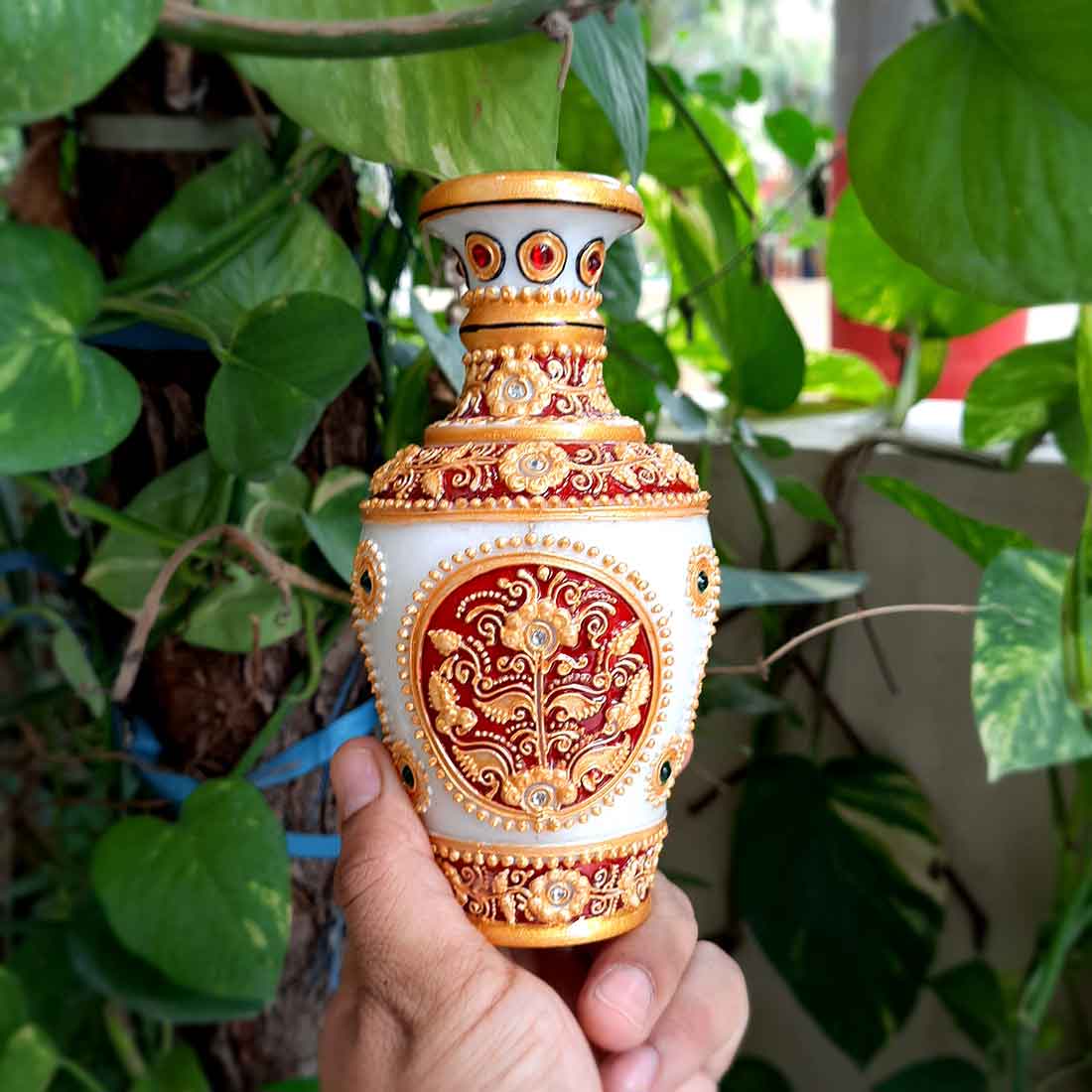 Marble Flower Vase | Decorative Flower Pot - For Living Room & Home Decor - 6 Inch - ApkaMart