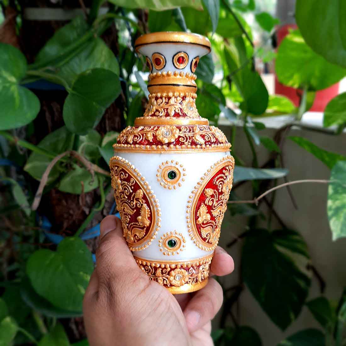 Marble Flower Vase | Decorative Flower Pot - For Living Room & Home Decor - 6 Inch - ApkaMart