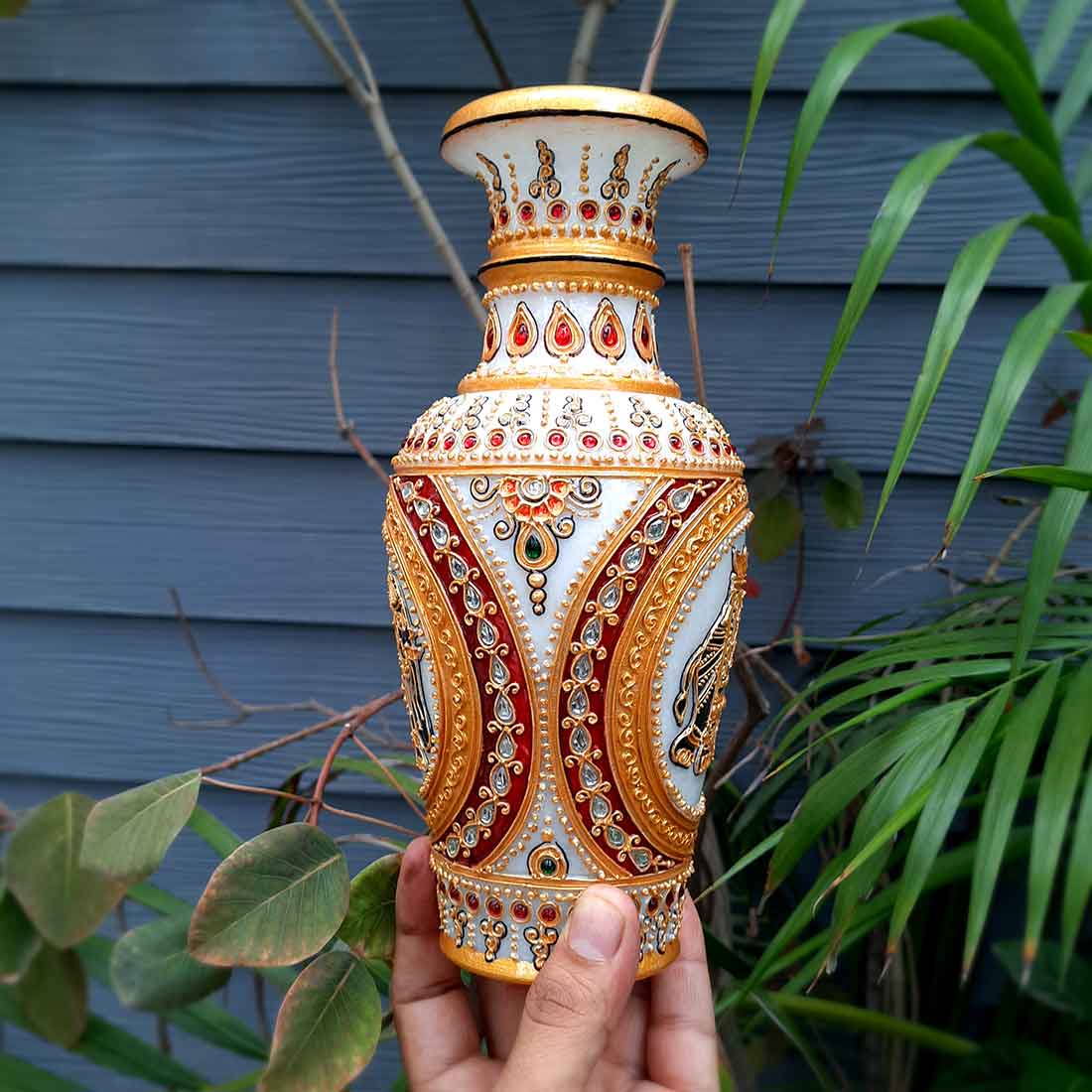 Marble Flower Vase | Decorative Flower Pot - For Living Room & Home Decor - 6 Inch - ApkaMart