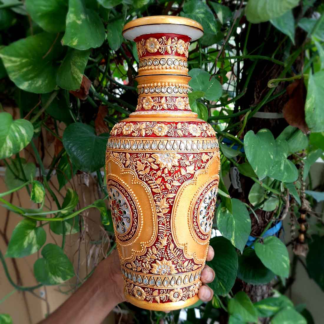 Marble Flower Vase | Decorative Flower Pot - For Living Room & Home Decor - 12 Inch - ApkaMart