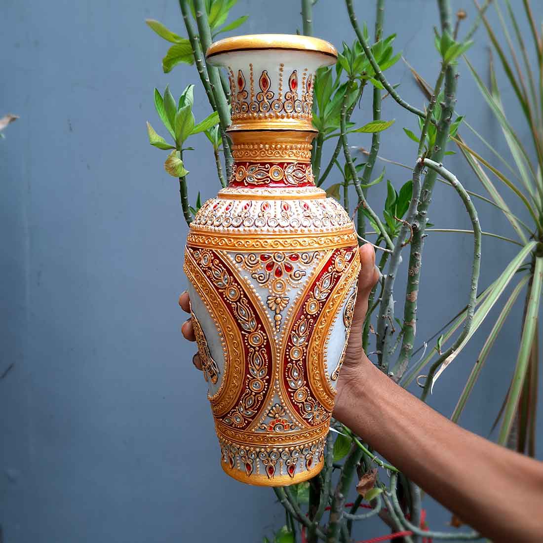 Marble Flower Vase | Decorative Flower Pot - For Living Room & Home Decor - 12 Inch - ApkaMart
