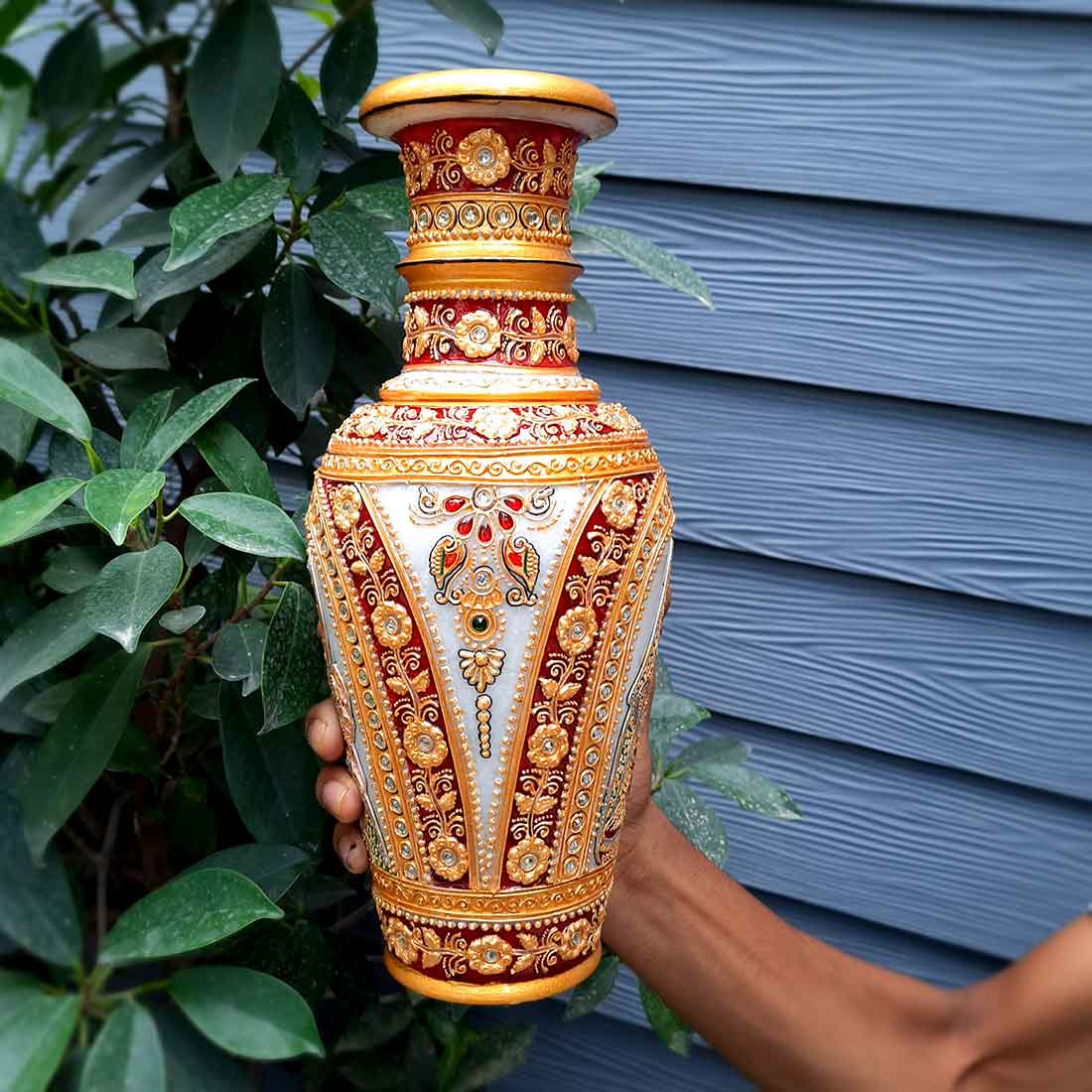 Marble Flower Vase | Decorative Flower Pot - For Living Room & Home Decor - 12 Inch - ApkaMart