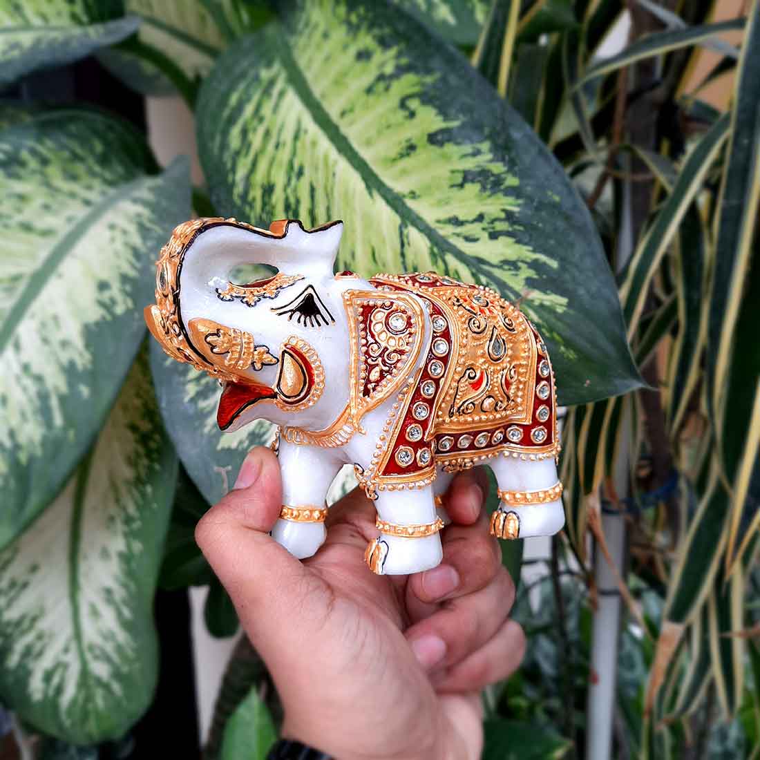Elephant Showpiece Marbel - For Center Table & Home Decoration - 5 Inch -Set of 2 - ApkaMart