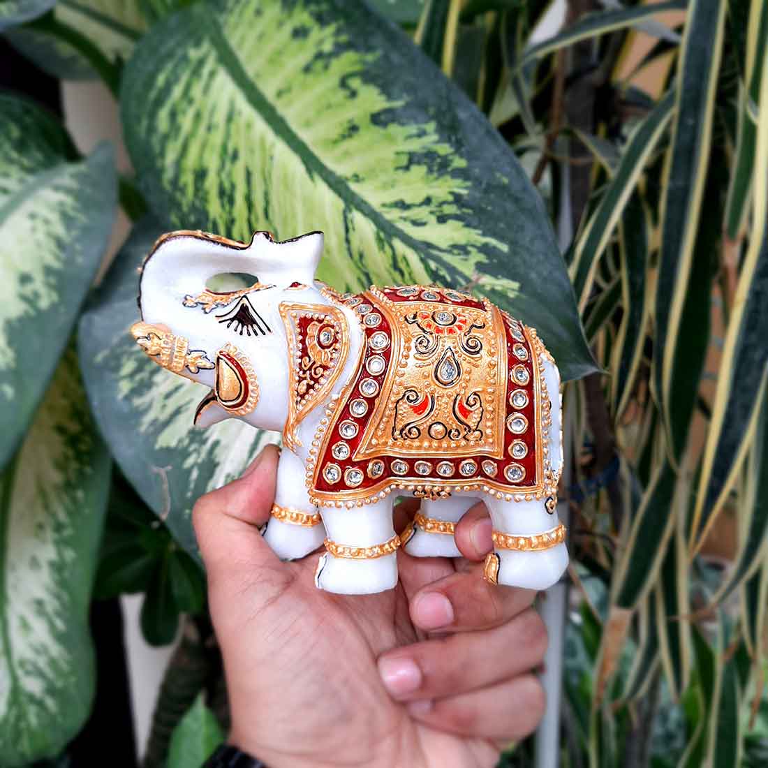 Elephant Showpiece Marbel - For Center Table & Home Decoration - 5 Inch -Set of 2 - ApkaMart