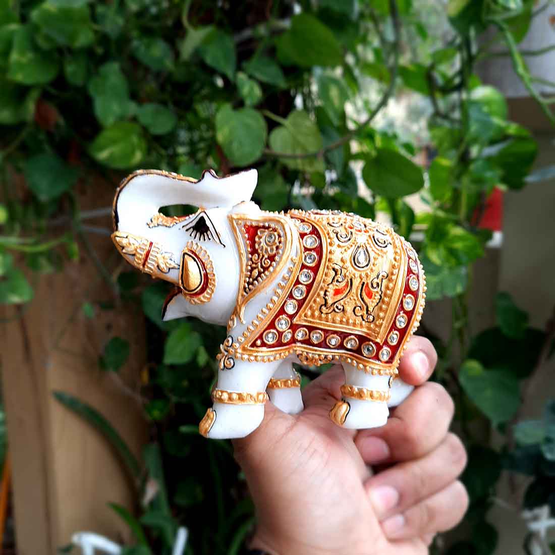 Elephant Showpiece Marbel - For Center Table & Home Decoration - 5 Inch -Set of 2 - ApkaMart