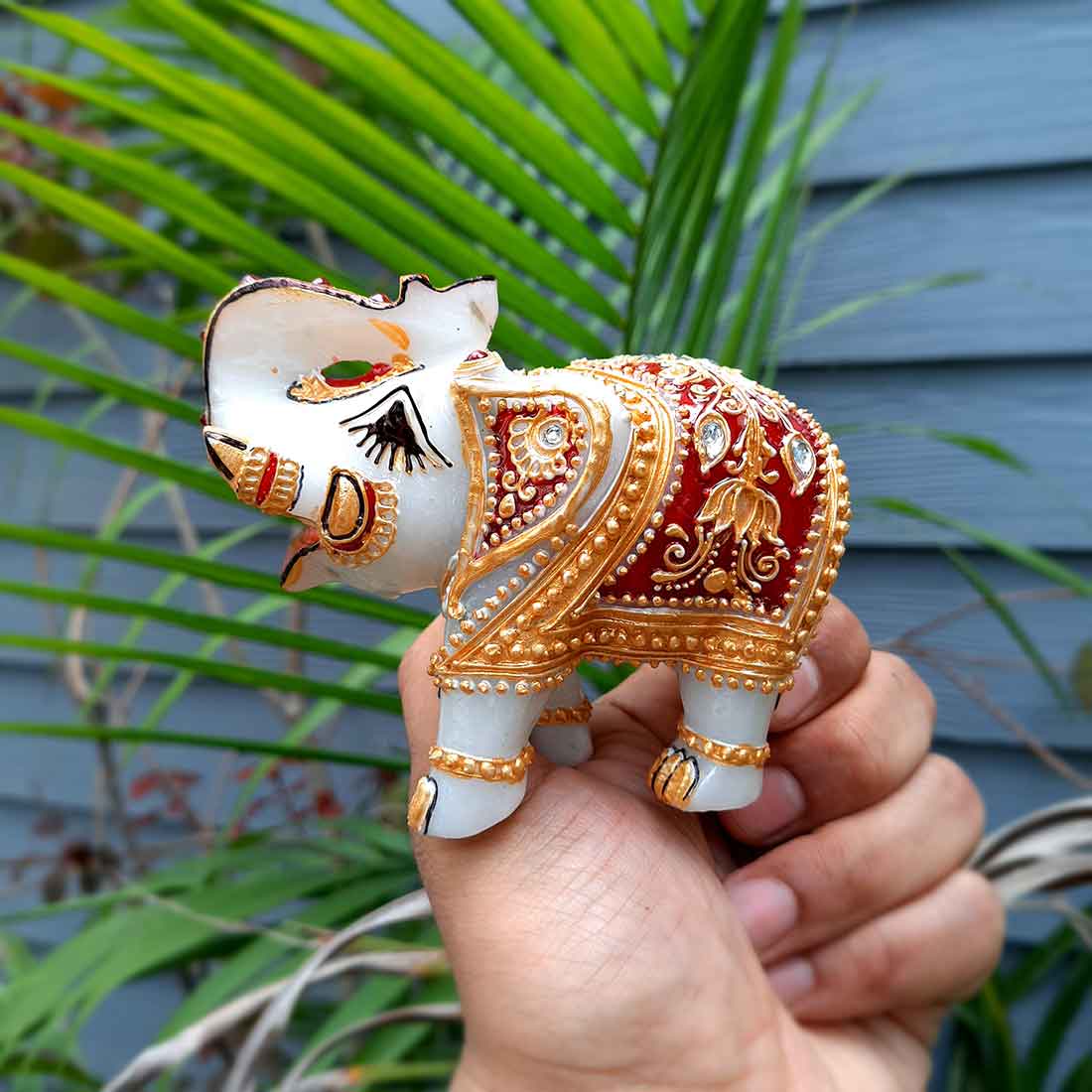 Marble Elephant Showpiece  - For Home, Living Room & Table Decor - 4 Inch Set of 2 - ApkaMart