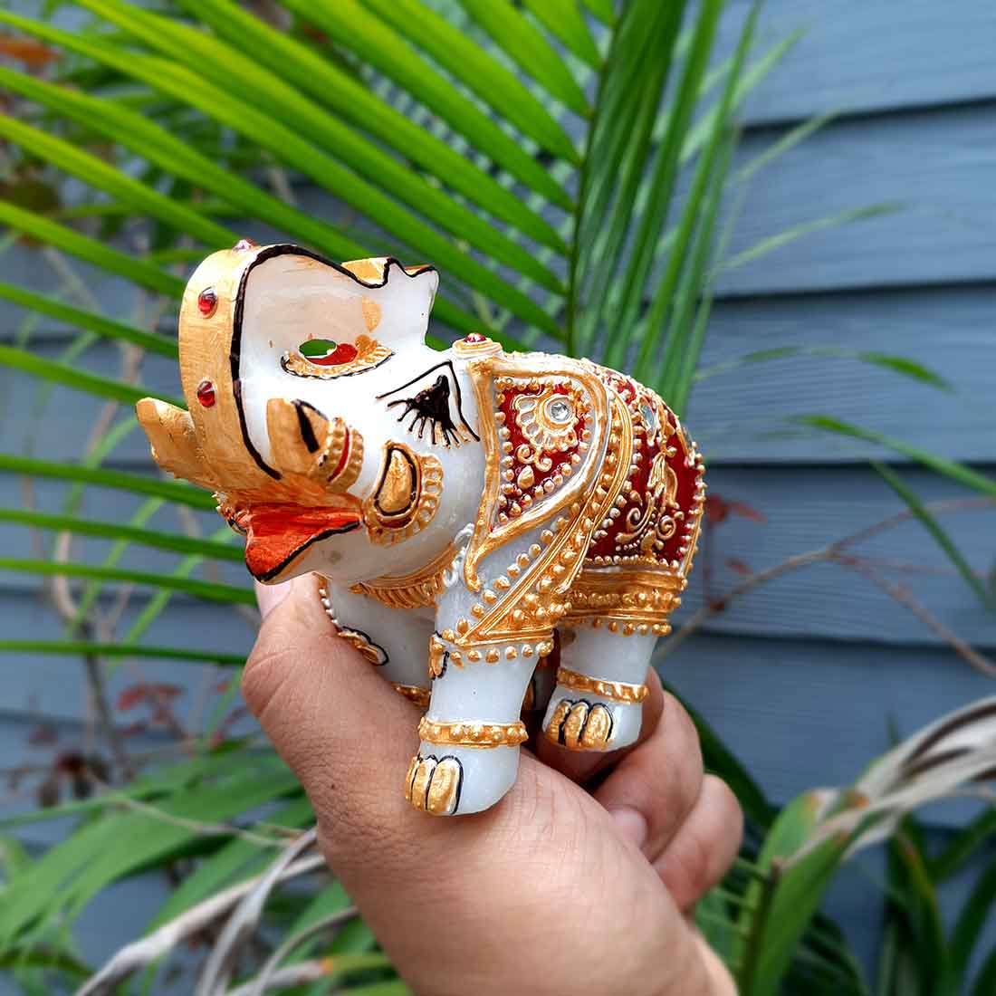 Marble Elephant Showpiece  - For Home, Living Room & Table Decor - 4 Inch Set of 2 - ApkaMart