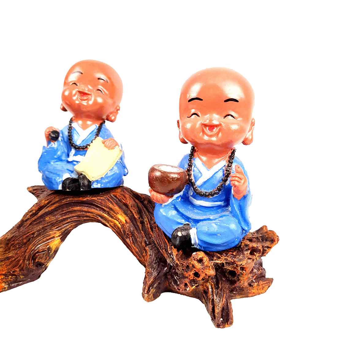 Baby Monk Showpiece | Feng Shui Showpiece - Sitting on a Branch Figurine - 11 Inch - ApkaMart
