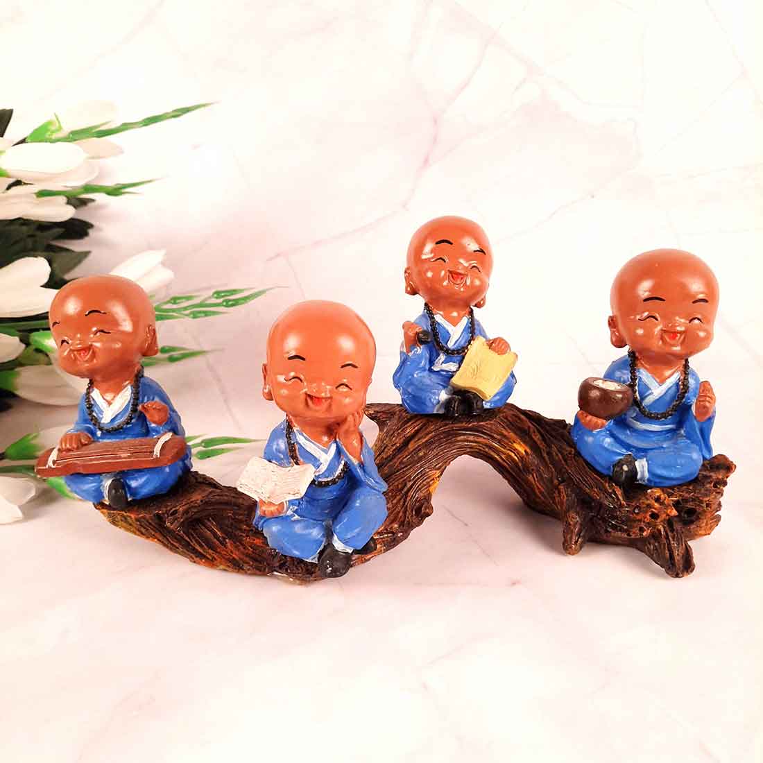 Baby Monk Showpiece | Feng Shui Showpiece - Sitting on a Branch Figurine - 11 Inch - ApkaMart