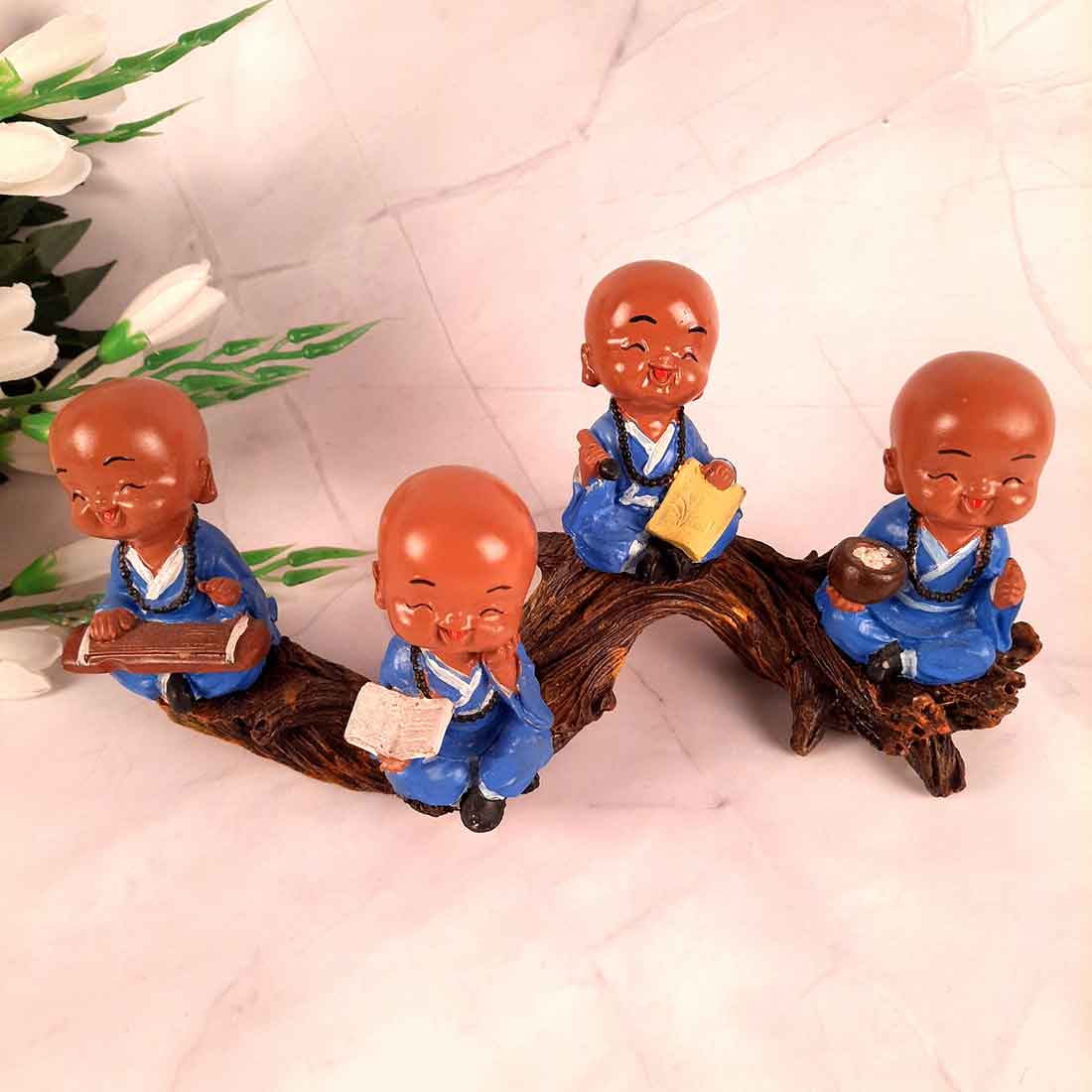 Baby Monk Showpiece | Feng Shui Showpiece - Sitting on a Branch Figurine - 11 Inch - ApkaMart