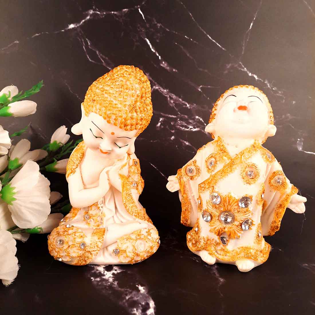 Baby Monk Showpiece  - for Home  & Garden Decor - 7 Inch - Set of 2 - ApkaMart