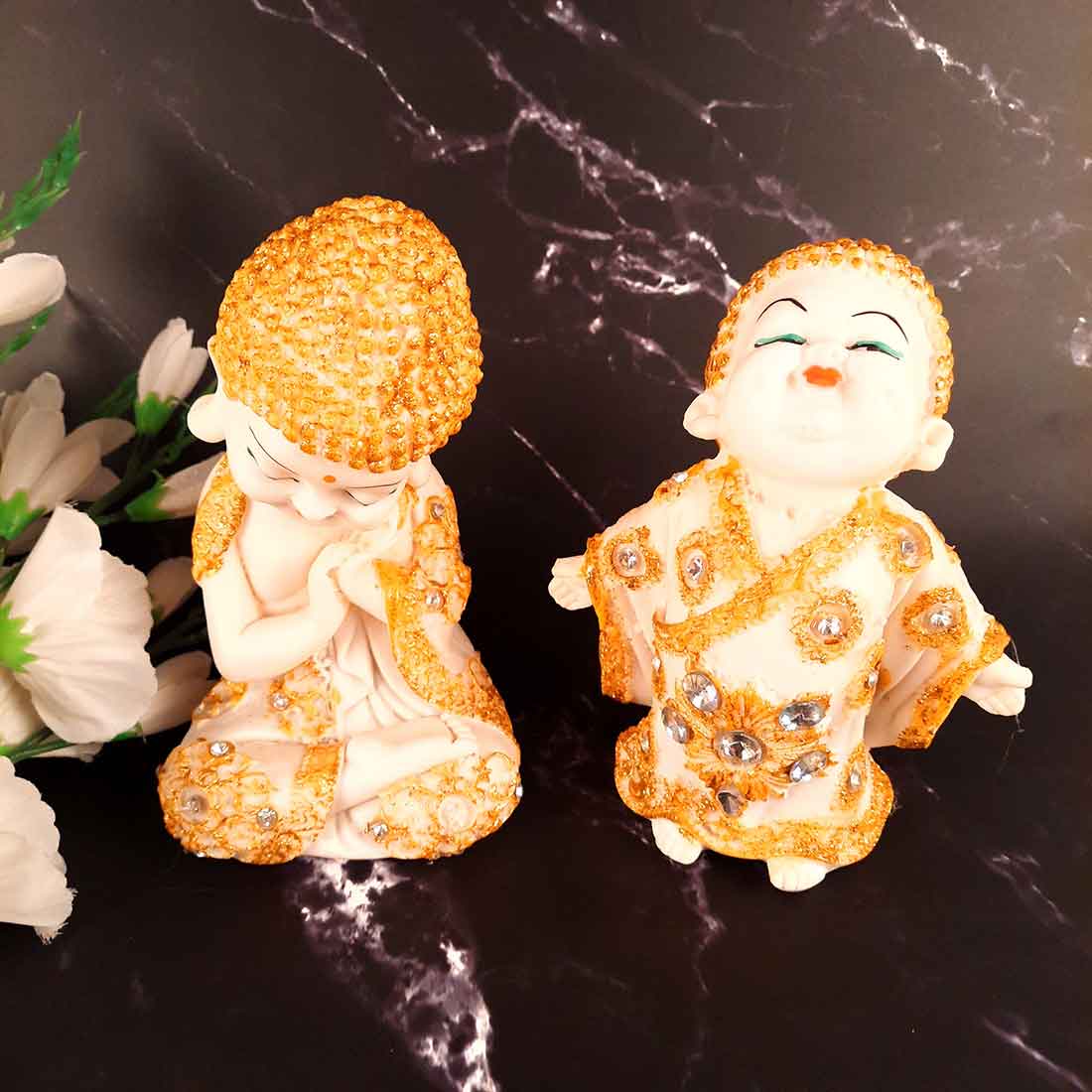 Baby Monk Showpiece - for Home & Garden Decor - 7 Inch - Set of 2 - ApkaMart