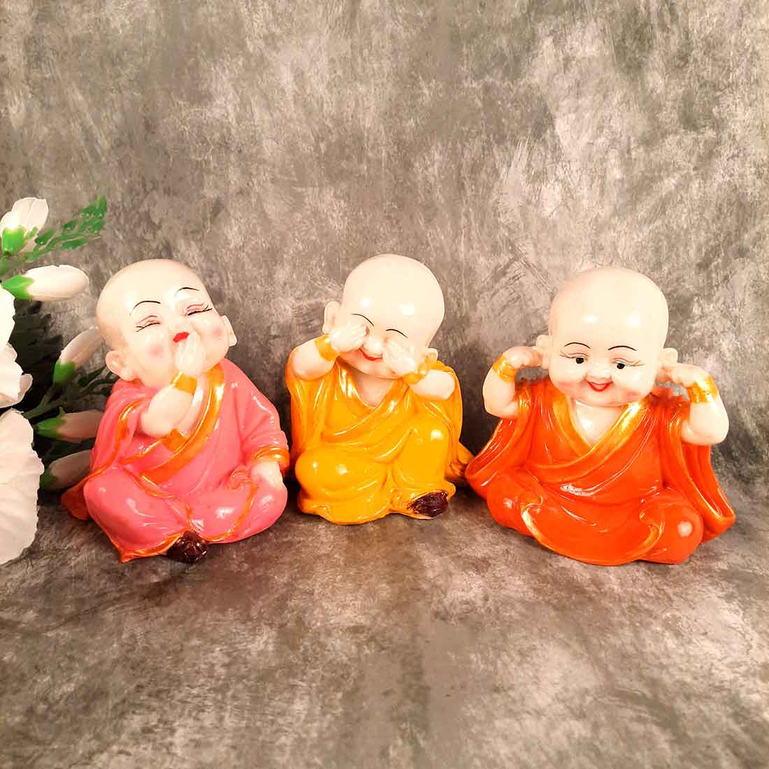 Baby Monk Showpiece - for Home  & Garden Decor - Set of 3 - ApkaMart