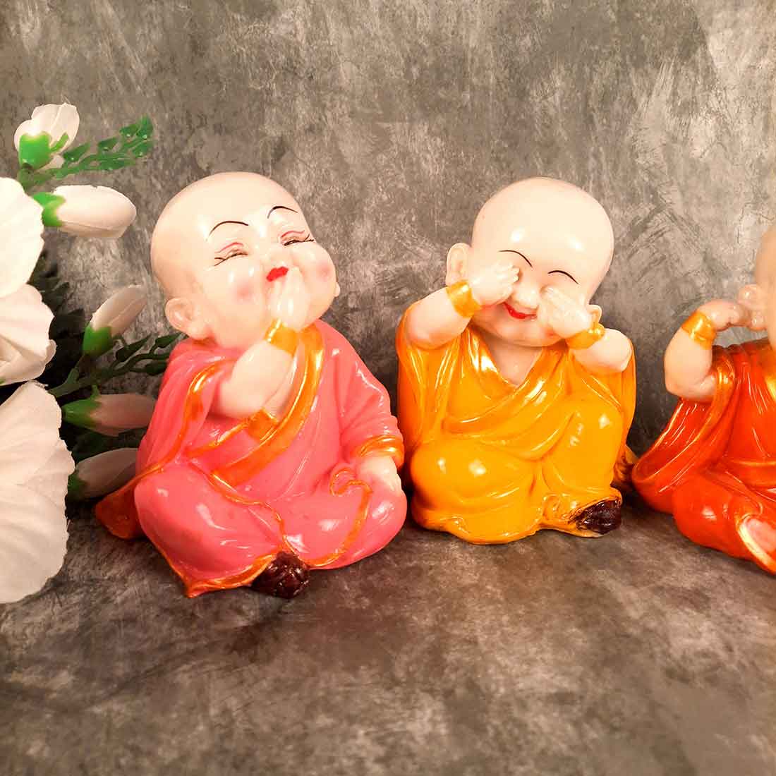 Baby Monk Showpiece - for Home  & Garden Decor - Set of 3 - ApkaMart