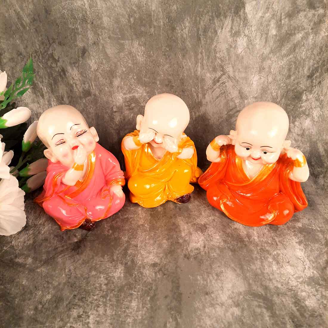 Baby Monk Showpiece - for Home  & Garden Decor - Set of 3 - ApkaMart