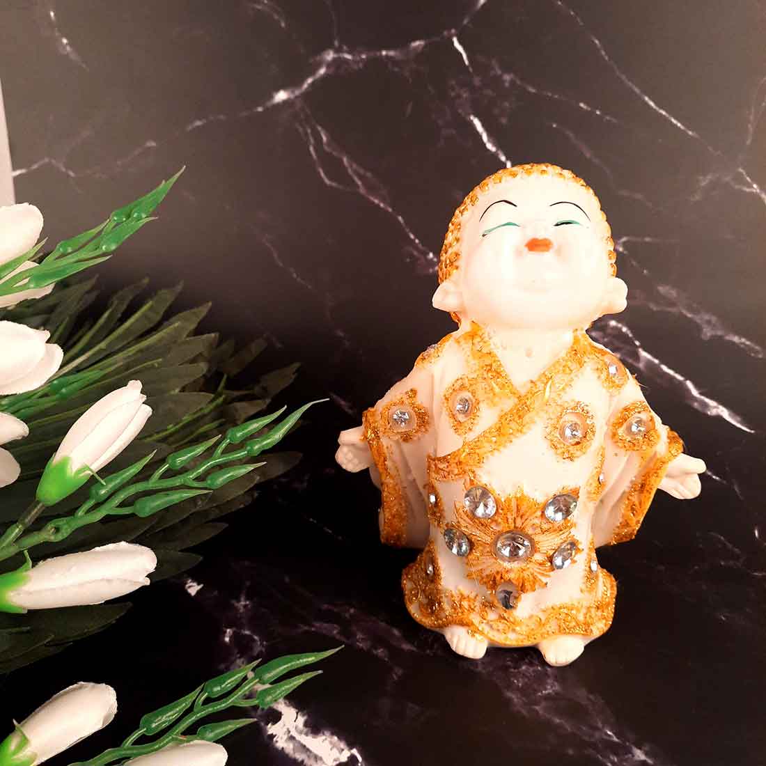 Baby Monk Showpiece - for Home & Garden Decor - 7 Inch - Set of 2 - ApkaMart