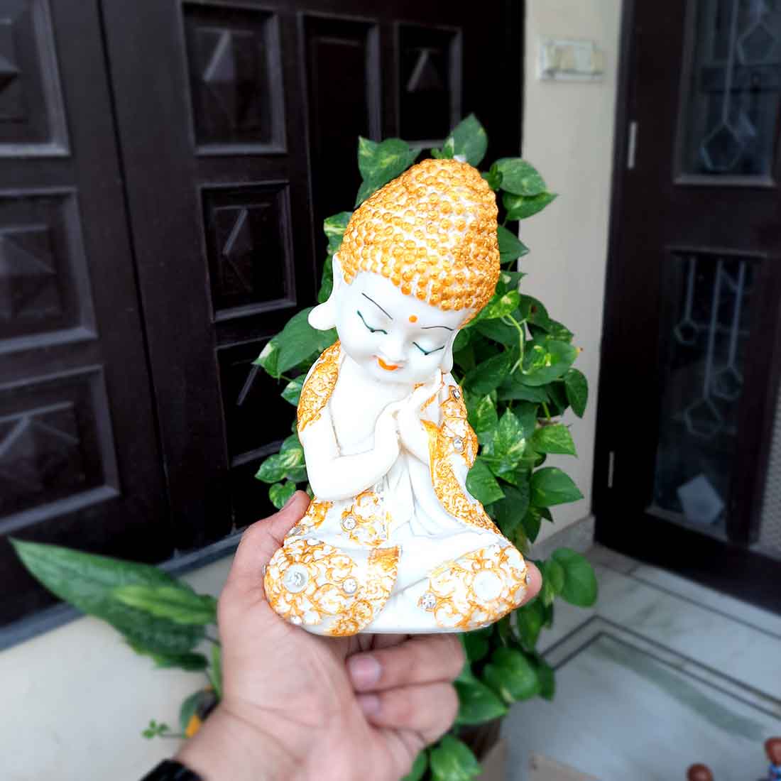 Baby Monk Showpiece - for Home & Garden Decor - 7 Inch - Set of 2 - ApkaMart