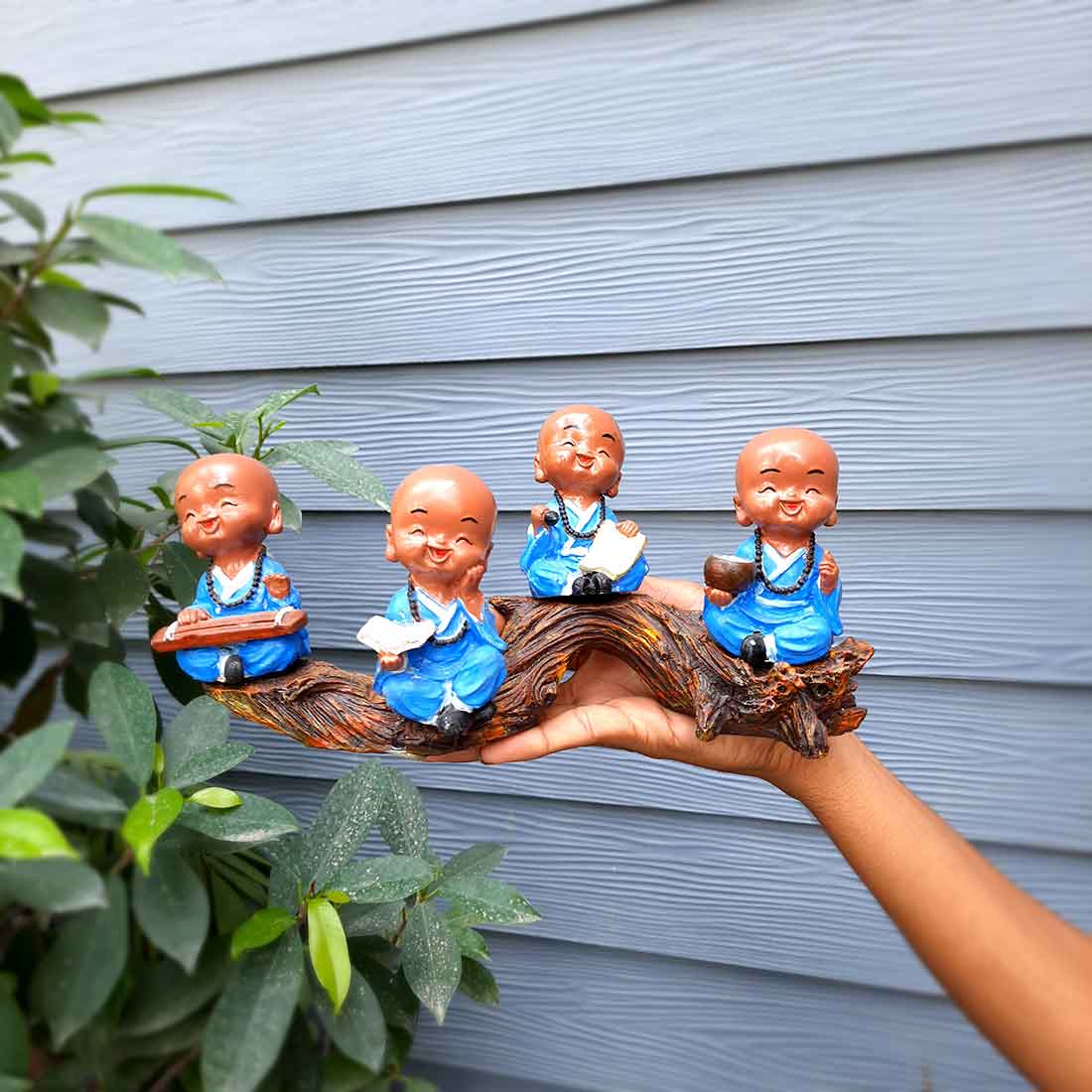 Baby Monk Showpiece | Feng Shui Showpiece - Sitting on a Branch Figurine - 11 Inch - ApkaMart