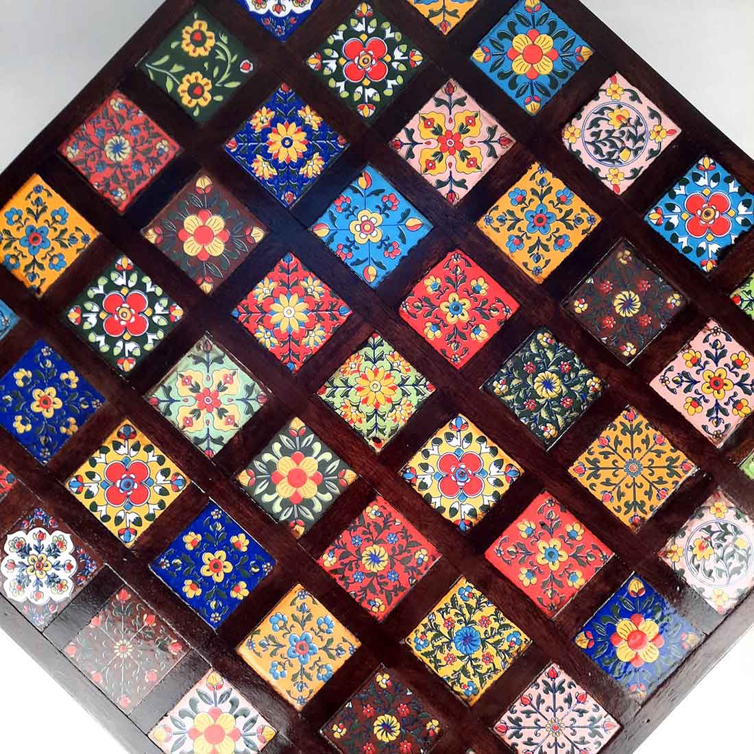 Wooden Chowki with Ceramic Tiles - For For Pooja, Weddings & Festivals - 17 Inch - ApkaMart