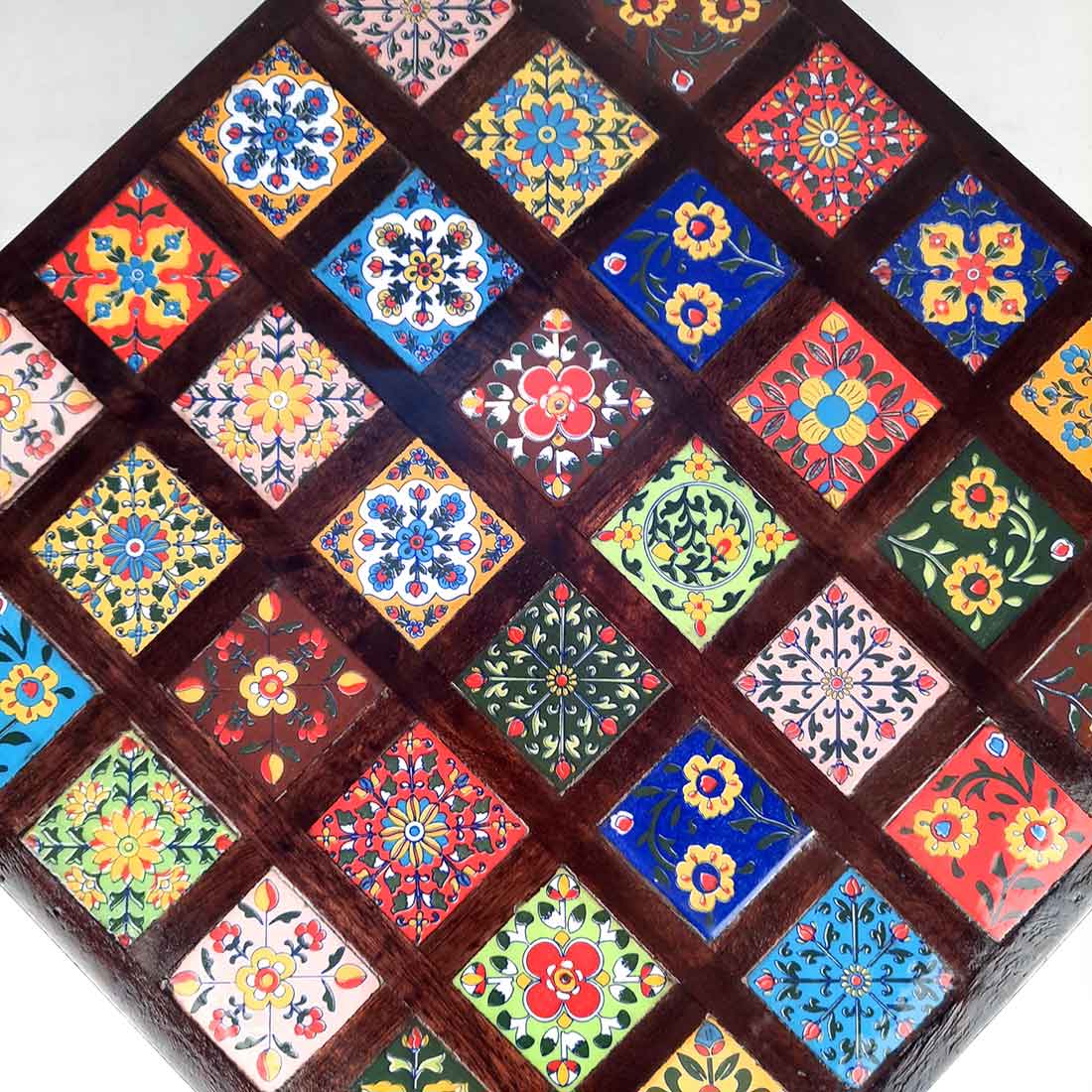 Wooden Chowki with Ceramic Tiles - For For Pooja, Weddings & Festivals - 14 Inch - ApkaMart