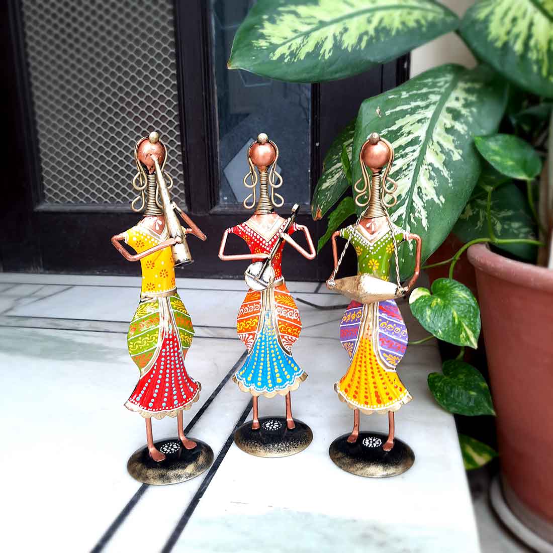Musician Showpiece - Metal Figurines - For Table Decor & Living Room - 11 Inch - Set of 3 - ApkaMart
