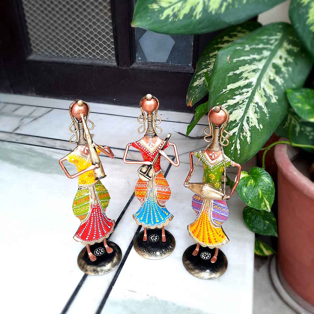 Musician Showpiece - Metal Figurines - For Table Decor & Living Room - 11 Inch - Set of 3 - ApkaMart
