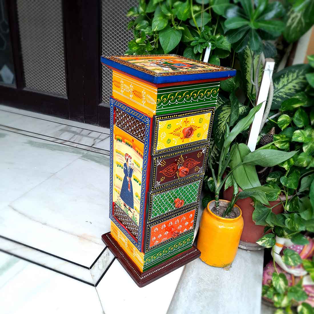 Corner Pillar 4 Drawer Rack - For Living Room & Interiors Decor - 24 Inch - ApkaMart