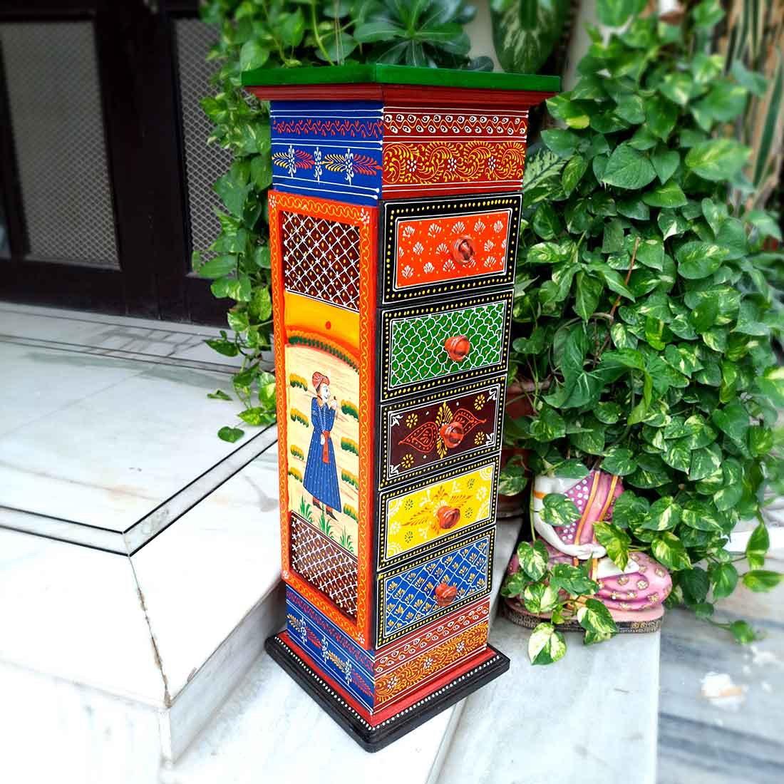 Corner Pillar 5 Drawer Rack  - For Living Room for  Interior Decor - 30 Inch - ApkaMart