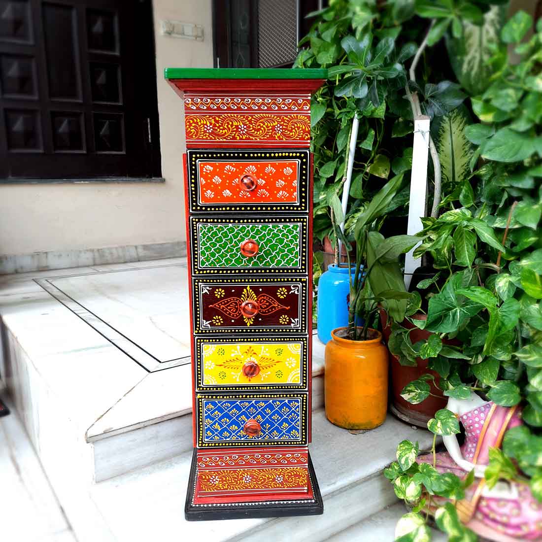 Corner Pillar 5 Drawer Rack - For Living Room for Interior Decor - 30 Inch - ApkaMart