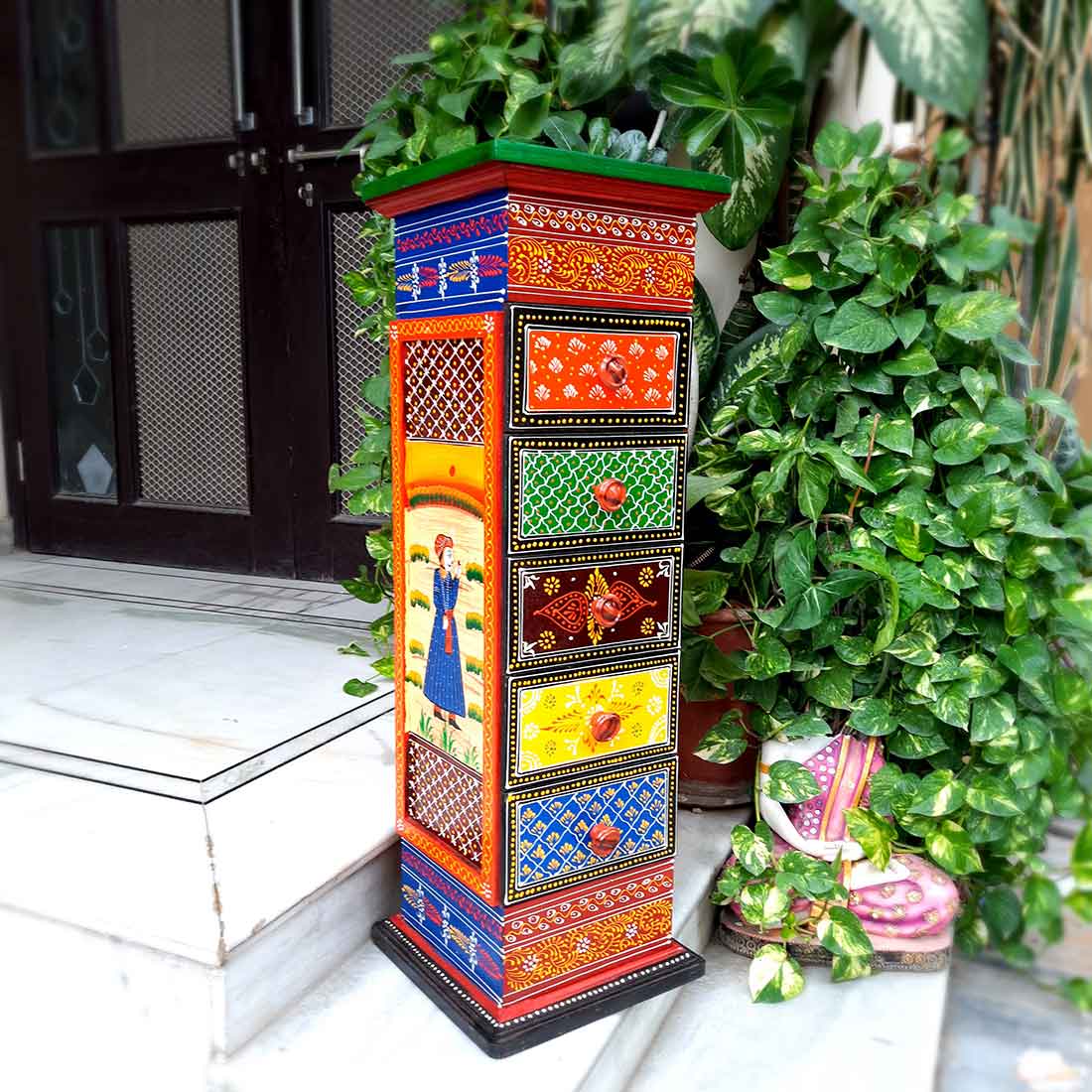 Corner Pillar 5 Drawer Rack  - For Living Room for  Interior Decor - 30 Inch - ApkaMart