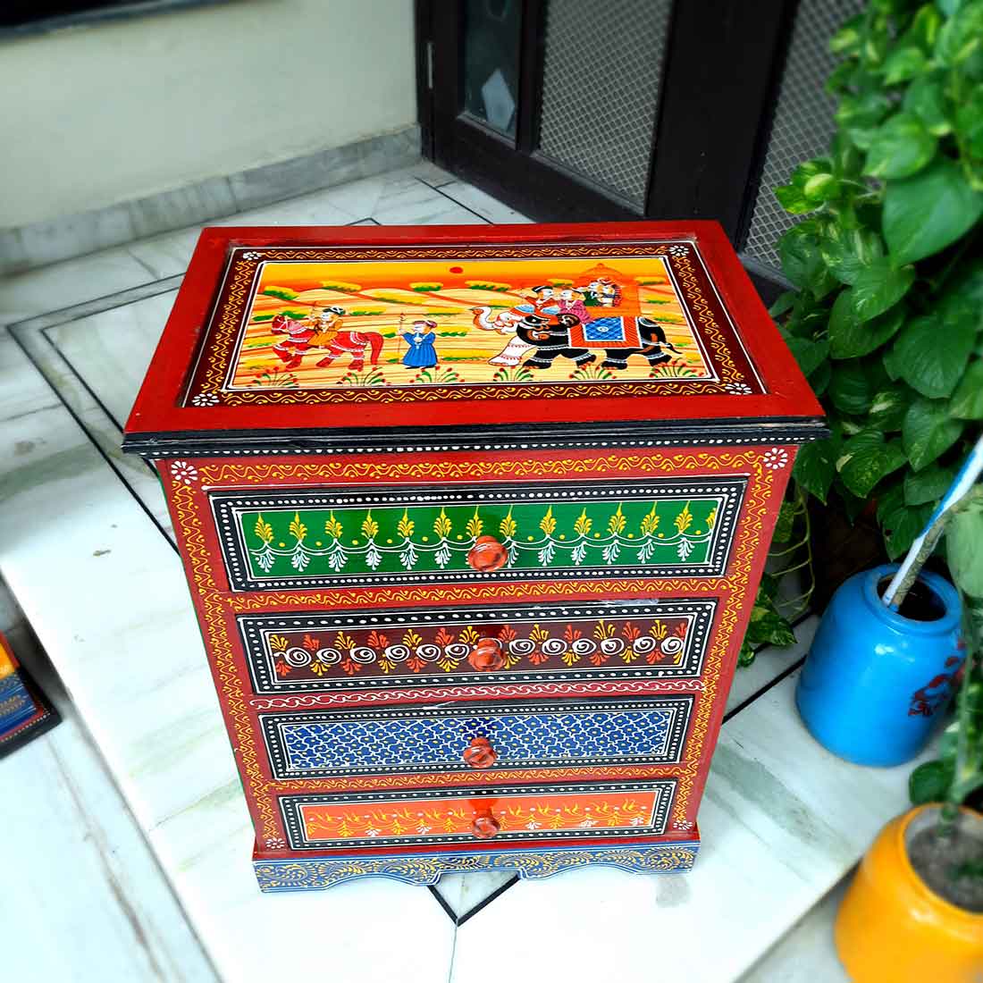 Bedside Table with Drawer | Side Table for Bedroom with Storage 4 Drawer - 24 Inch - ApkaMart