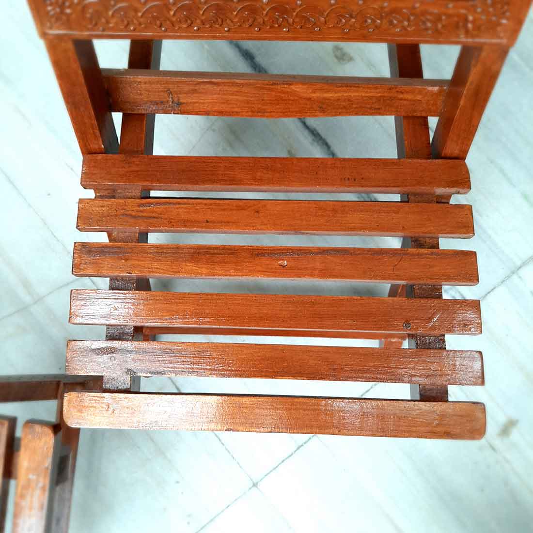 Wooden Chair With Side Tables Set | Wood Folding Chairs For Sitting With Stools | Garden Table Chair Set - for Home Decor, Living Room, Patio, Terrace, Balcony, Outdoor & Gift - (Set of 4)