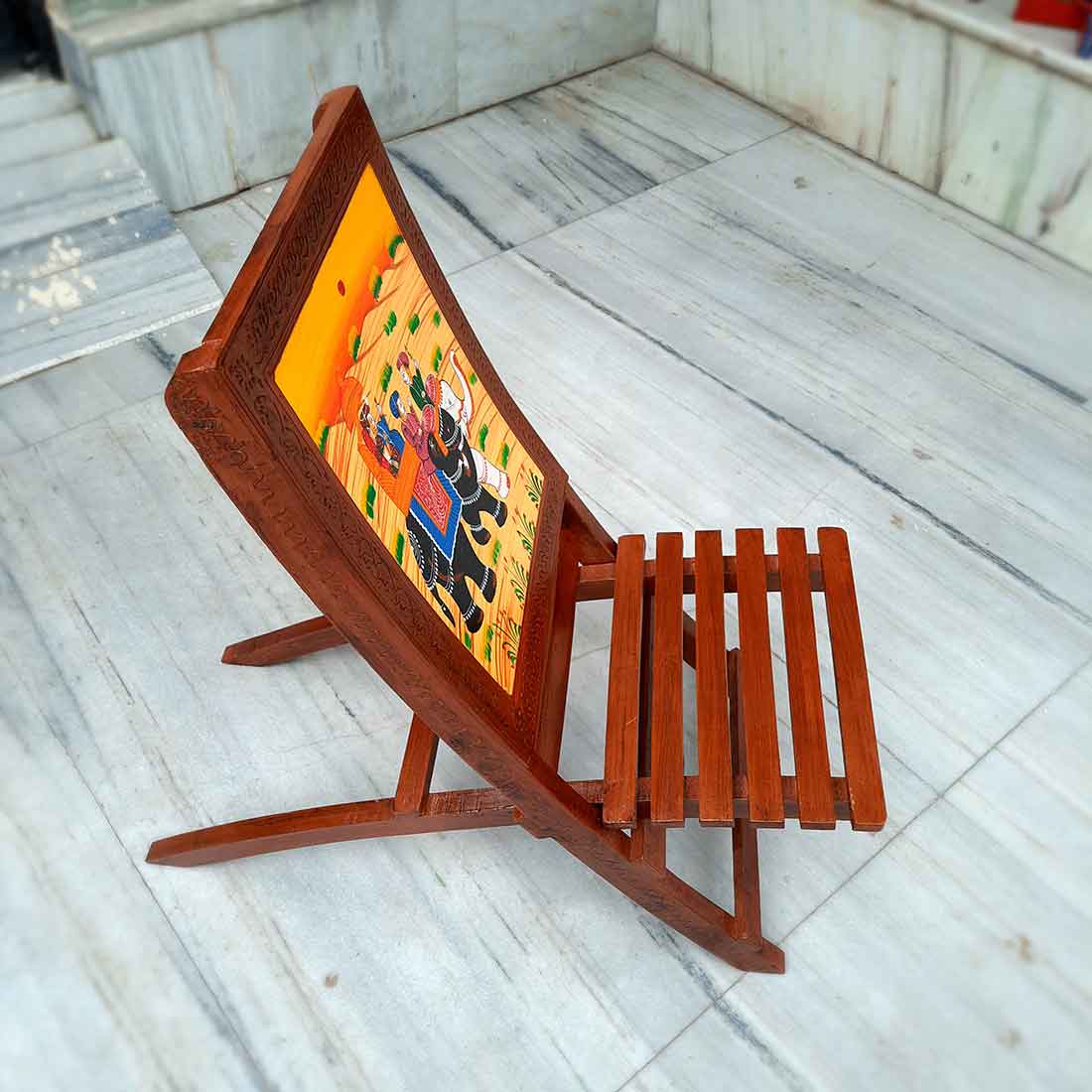 Wooden Chair With Side Tables Set | Wood Folding Chairs For Sitting With Stools | Garden Table Chair Set - for Home Decor, Living Room, Patio, Terrace, Balcony, Outdoor & Gift - (Set of 4)