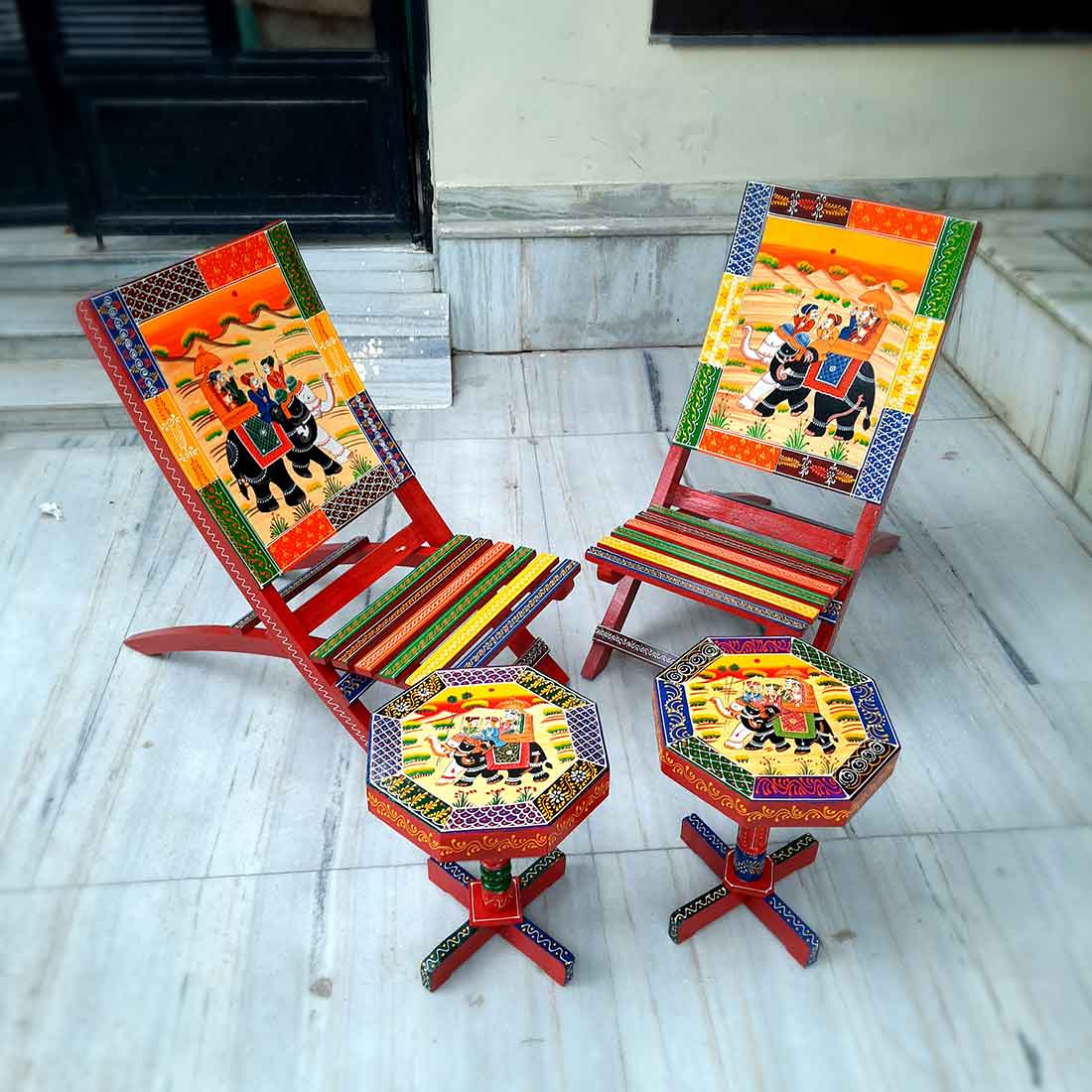Set of 2 Chairs & 2 Tables -For Living Room & Outdoor Decor- Set of 4 - ApkaMart