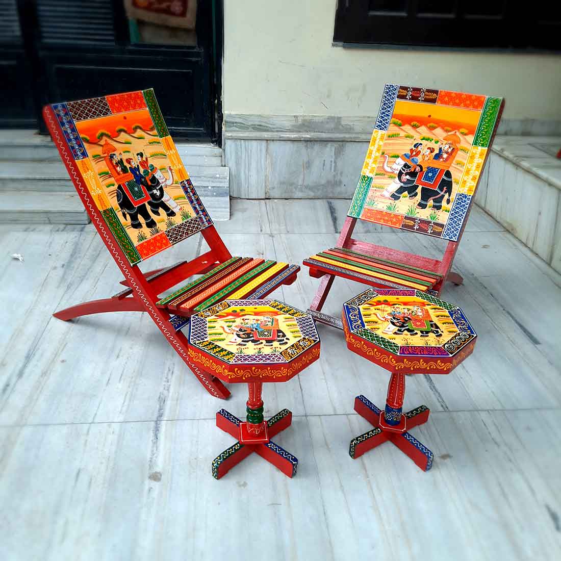 Set of 2 Chairs & 2 Tables -For Living Room & Outdoor Decor- Set of 4 - ApkaMart