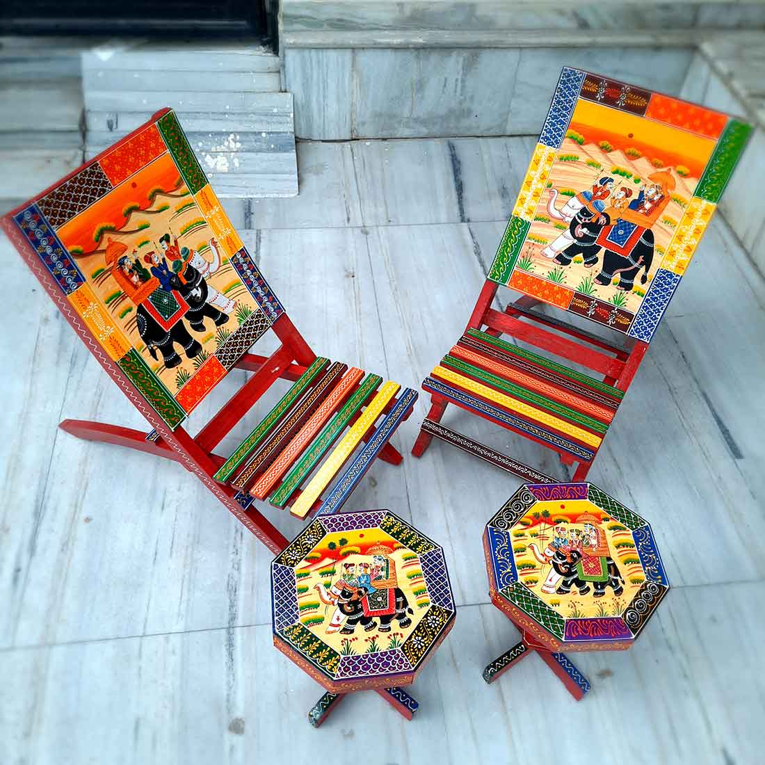 Set of 2 Chairs & 2 Tables -For Living Room & Outdoor Decor- Set of 4 - ApkaMart