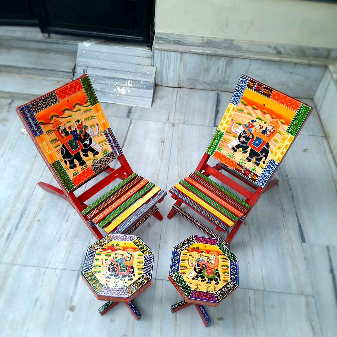 Set of 2 Chairs & 2 Tables -For Living Room & Outdoor Decor- Set of 4 - ApkaMart