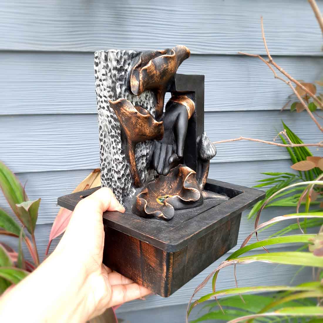 Table Water Fountain | Indoor Fountain with LED Lights - for Table & Office Decor - 10 Inch - ApkaMart