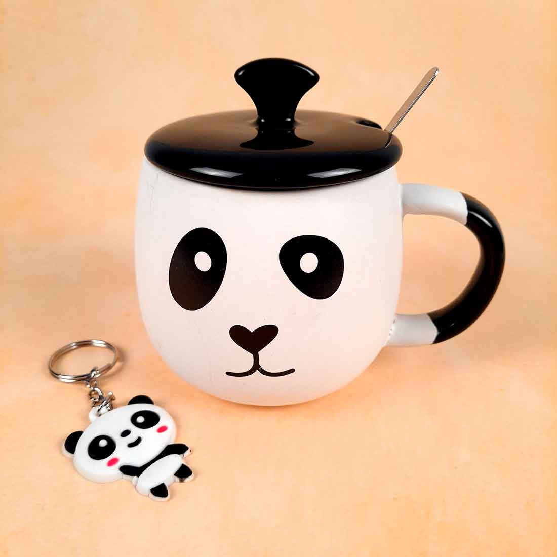 Panda Coffee Mug with Lid ,Spoon & Key Chain - for Tea, Coffee & Gifts - ApkaMart