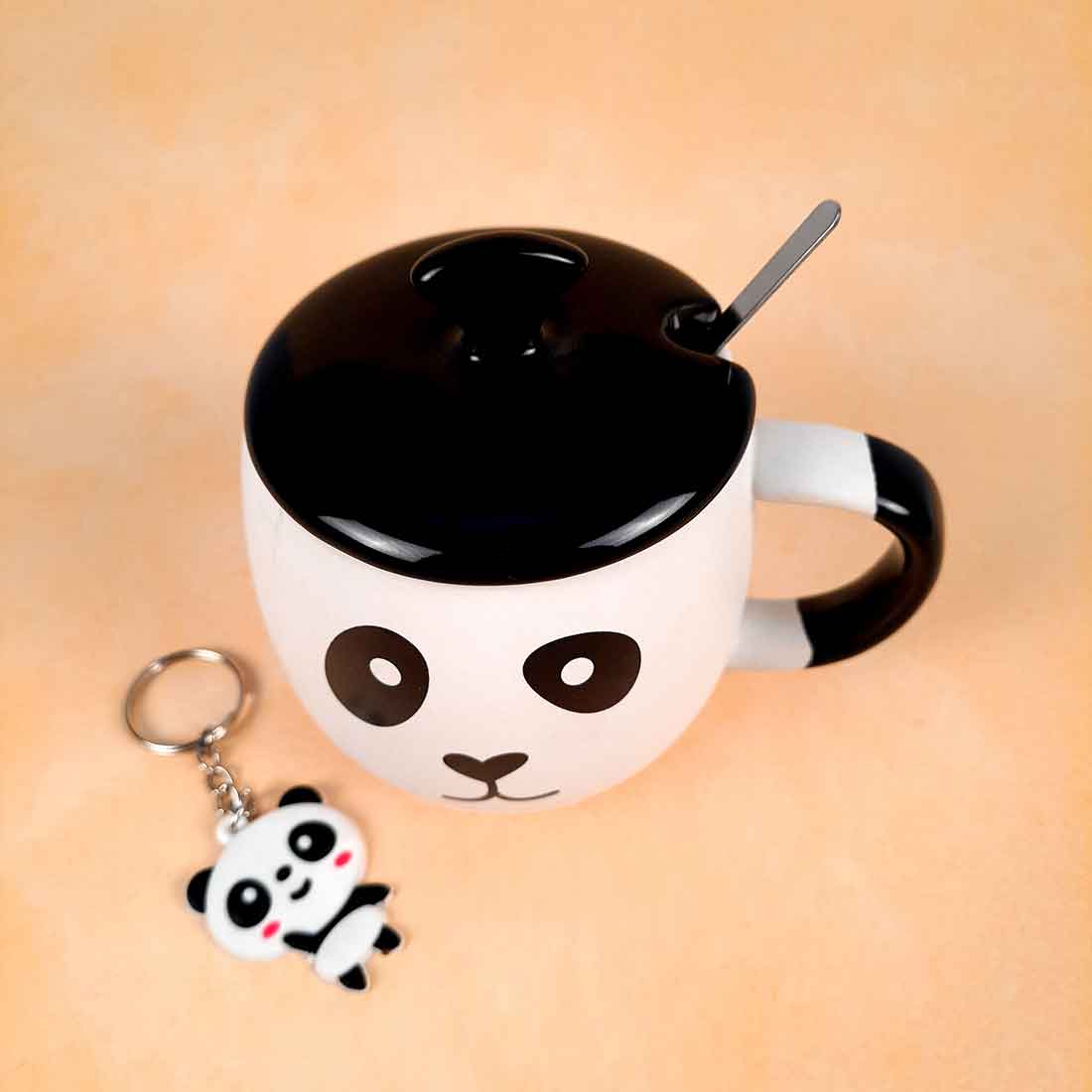 Panda Coffee Mug with Lid ,Spoon & Key Chain - for Tea, Coffee & Gifts - ApkaMart