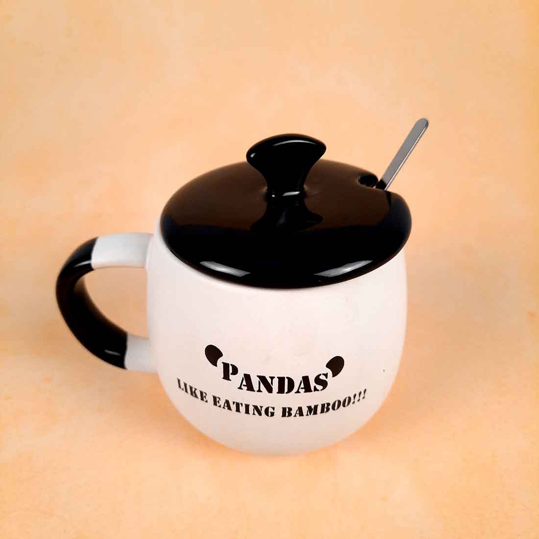 Panda Coffee Mug with Lid ,Spoon & Key Chain - for Tea, Coffee & Gifts - ApkaMart