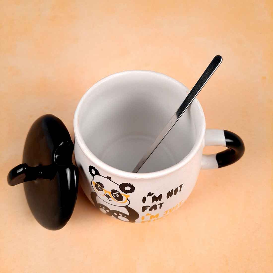 Fluffy Panda Coffee Mug with Lid ,Spoon & Key Chain - for Tea, Coffee & Gifts - ApkaMart