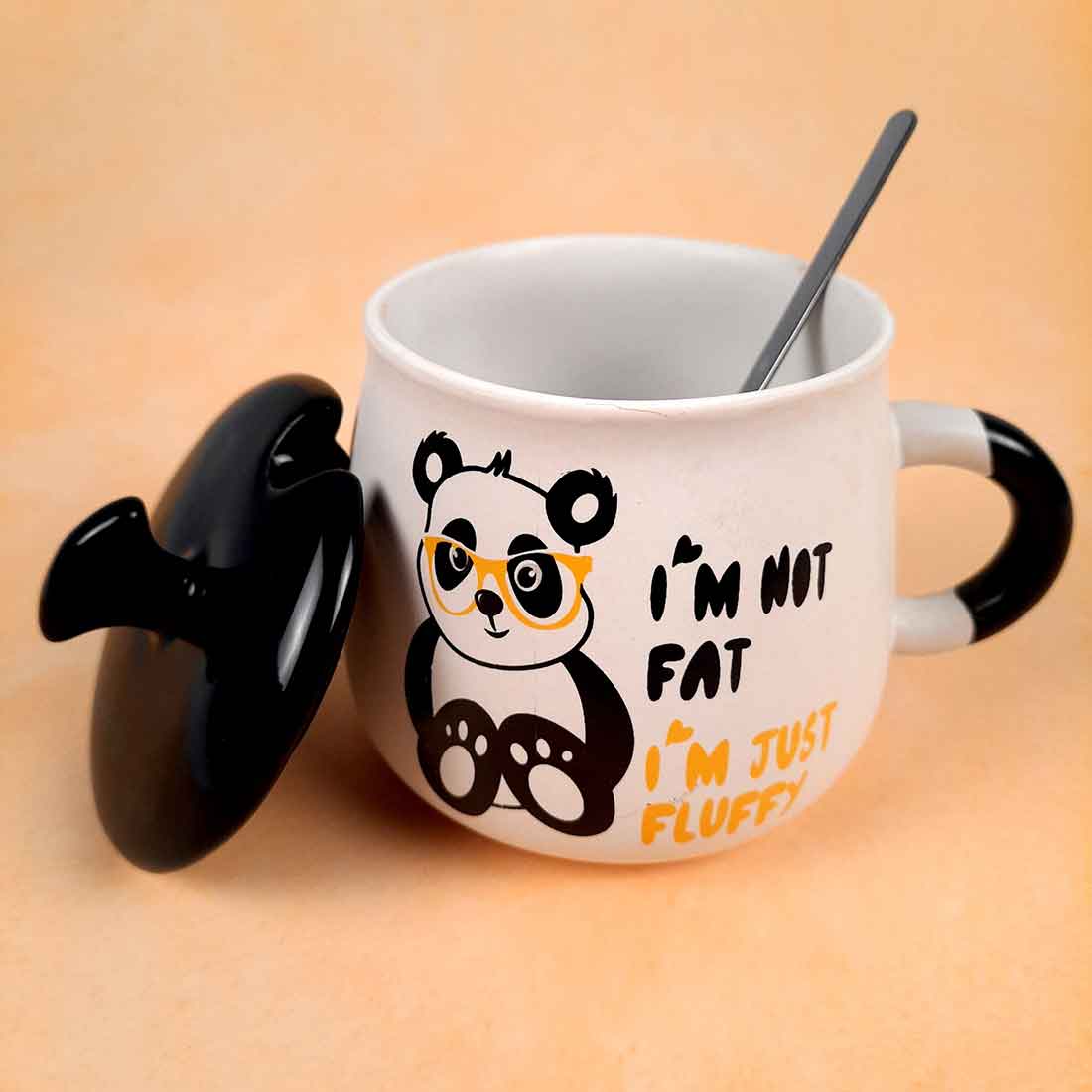 Fluffy Panda Coffee Mug with Lid ,Spoon & Key Chain - for Tea, Coffee & Gifts - ApkaMart
