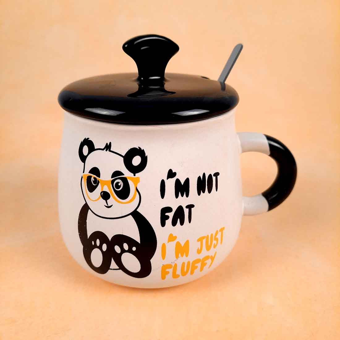 Fluffy Panda Coffee Mug with Lid ,Spoon & Key Chain - for Tea, Coffee & Gifts - ApkaMart
