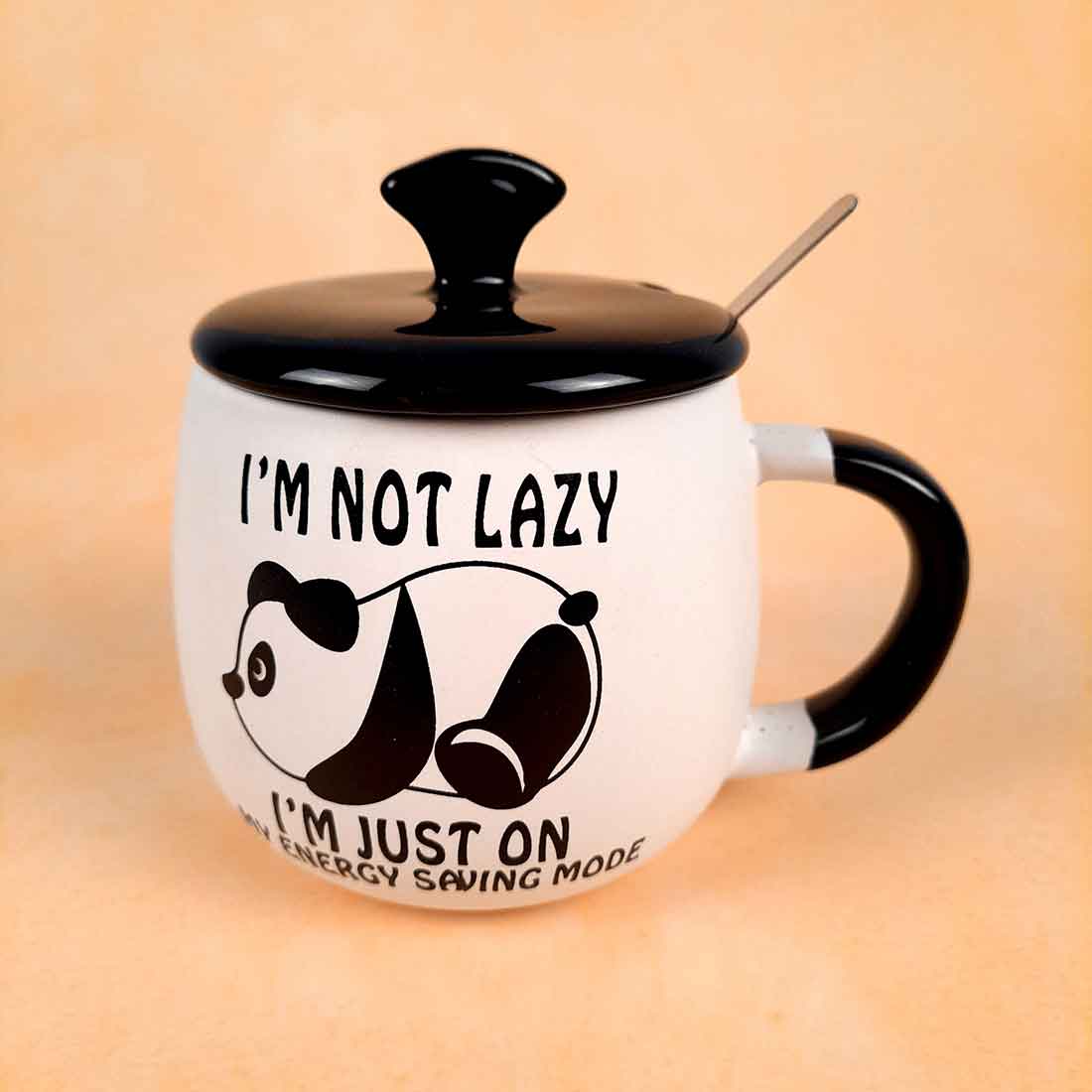 Lazy Panda Coffee Mug with Lid ,Spoon & Key Chain - for Tea, Coffee & Gifts - ApkaMart