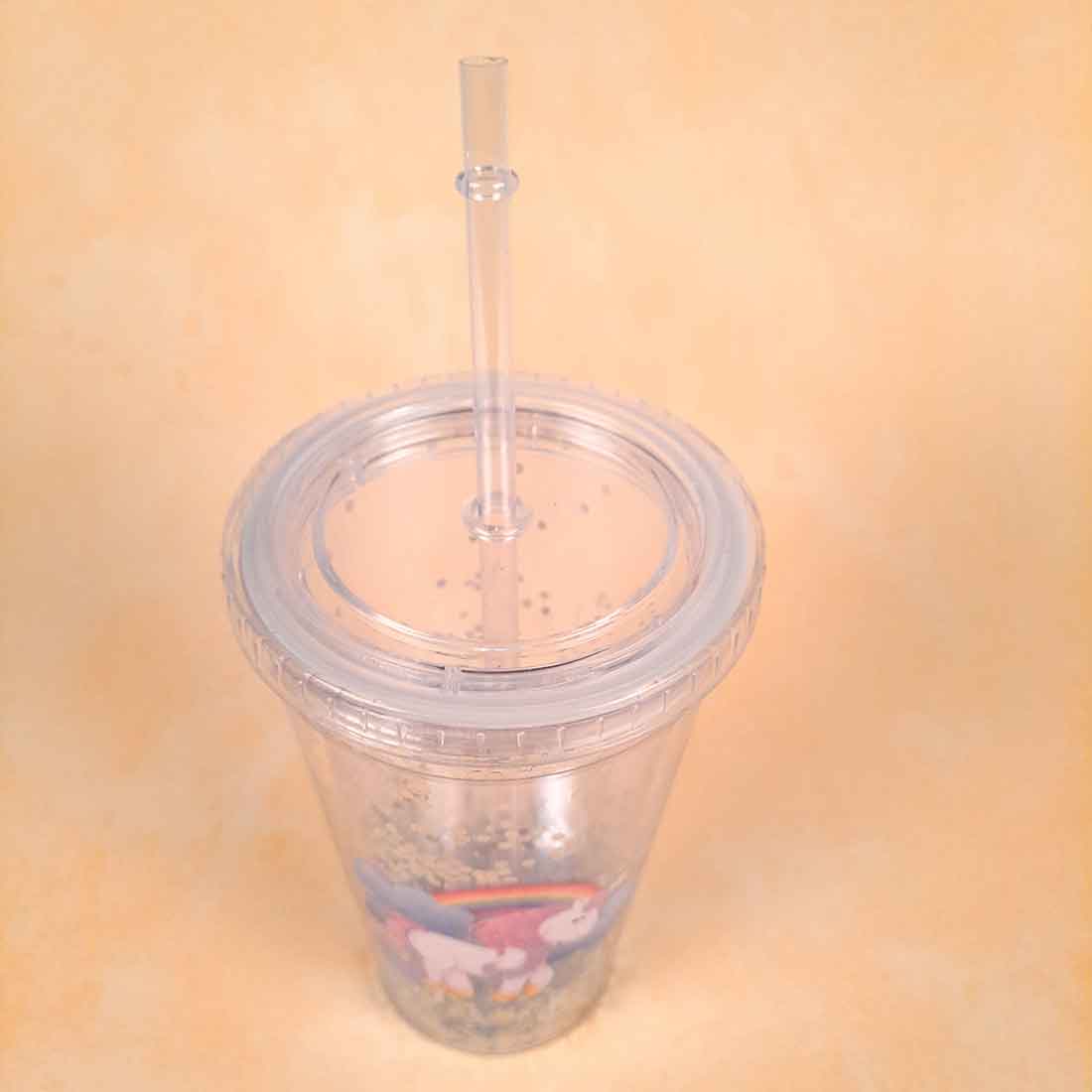 Glitter Sipper Bottle with Straw and Lid - Unicorn Design - For Girls, Kids and Boys - ApkaMart