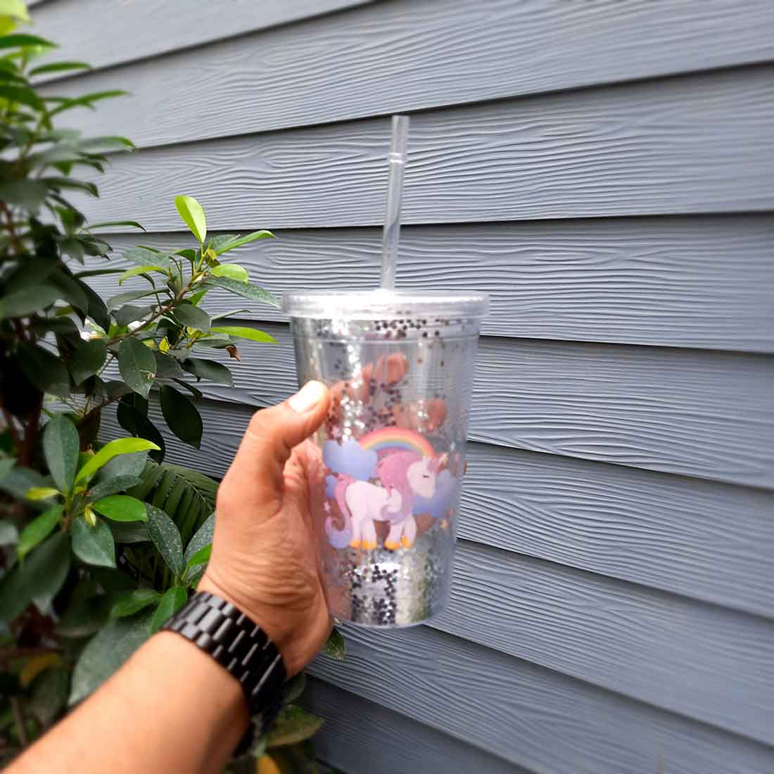 Glitter Sipper Bottle with Straw and Lid - Unicorn Design - For Girls, Kids and Boys - ApkaMart