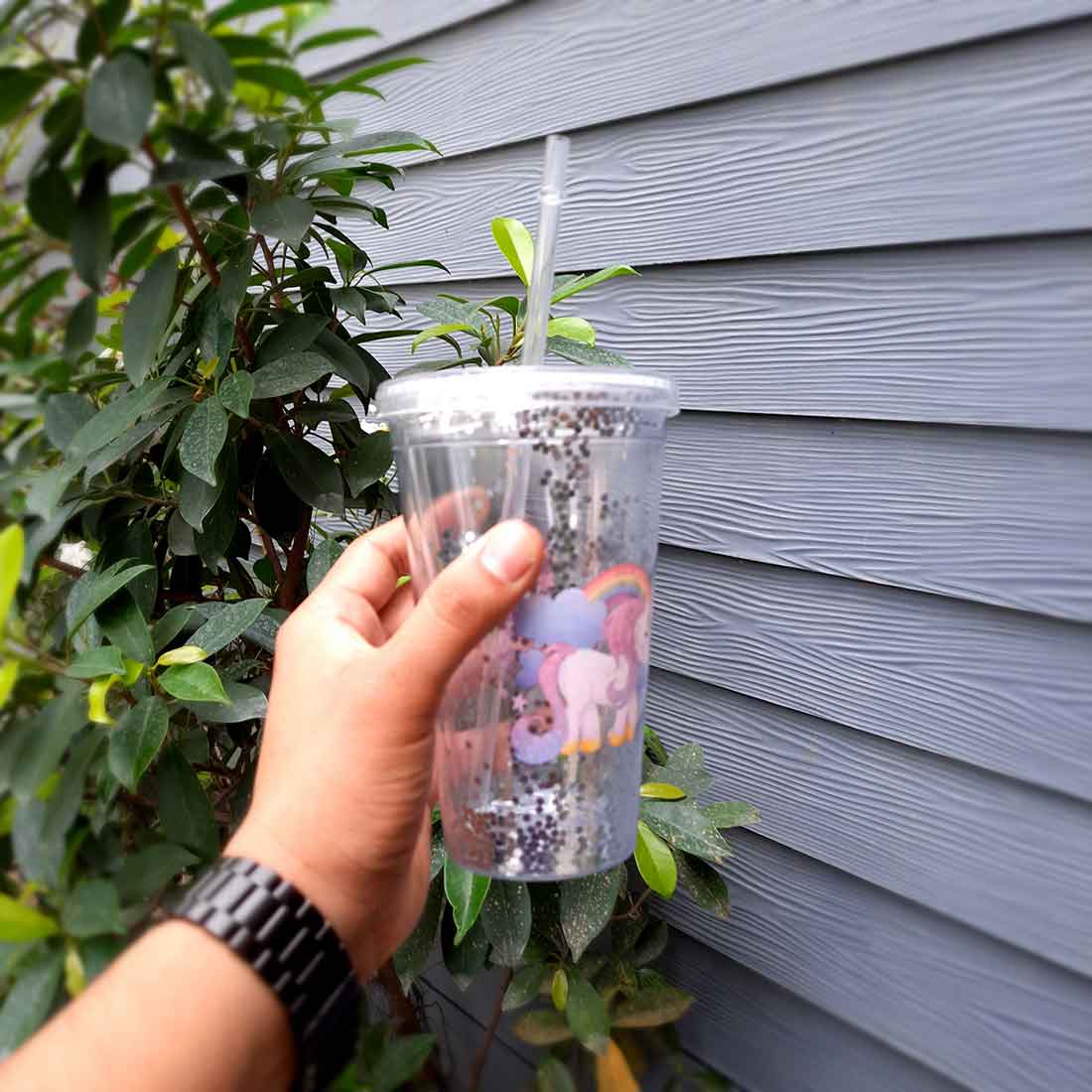 Glitter Sipper Bottle with Straw and Lid - Unicorn Design - For Girls, Kids and Boys - ApkaMart