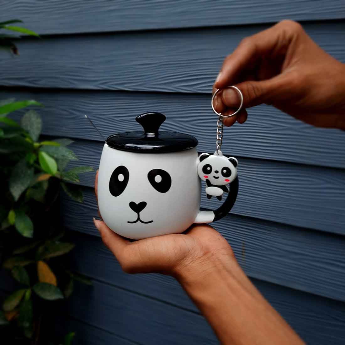 Panda Coffee Mug with Lid ,Spoon & Key Chain - for Tea, Coffee & Gifts - ApkaMart