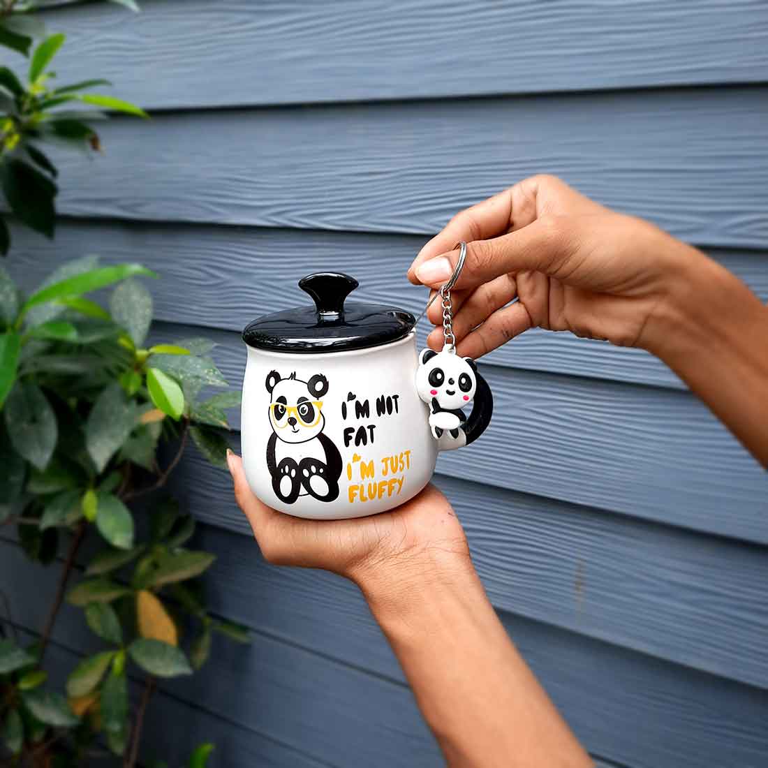 Fluffy Panda Coffee Mug with Lid ,Spoon & Key Chain - for Tea, Coffee & Gifts - ApkaMart